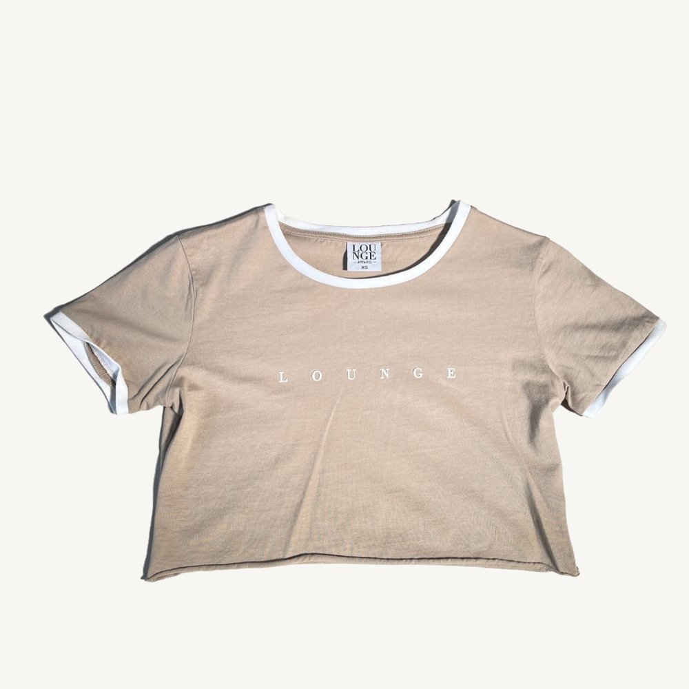 Lounge Cream Cropped T-shirt with Logo and White Cuffs Size Extra Small